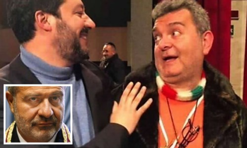 Matteo Salvini e il presidente ff Nino Spirlì. Nel riquadro il commissario Guido Longo