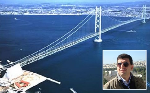 Il ponte così come appare nel progetto e, nel riquadro, Roberto Di Maria