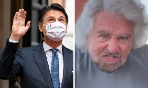 A sinistra Giuseppe Conte, a desta Beppe Grillo