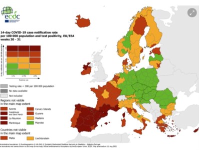 Emergenza pandemiaCovid, anche la Calabria tra le regioni italiane rosse nelle mappe Ue
