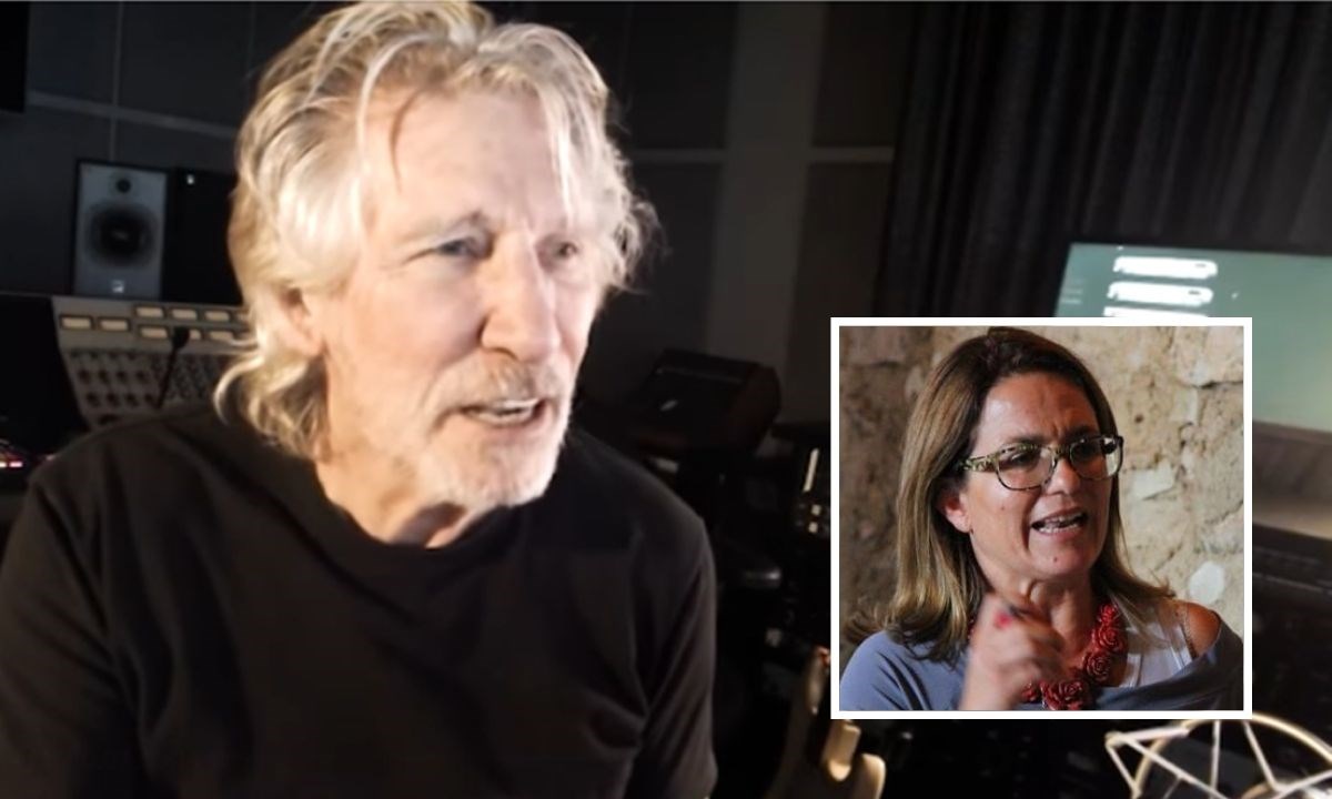 Sullo sfondo un frame del video in cui Roger Waters lancia l’appello per la riapertura dell’ospedale. Nel riquadro la sindaca Filomena Greco
