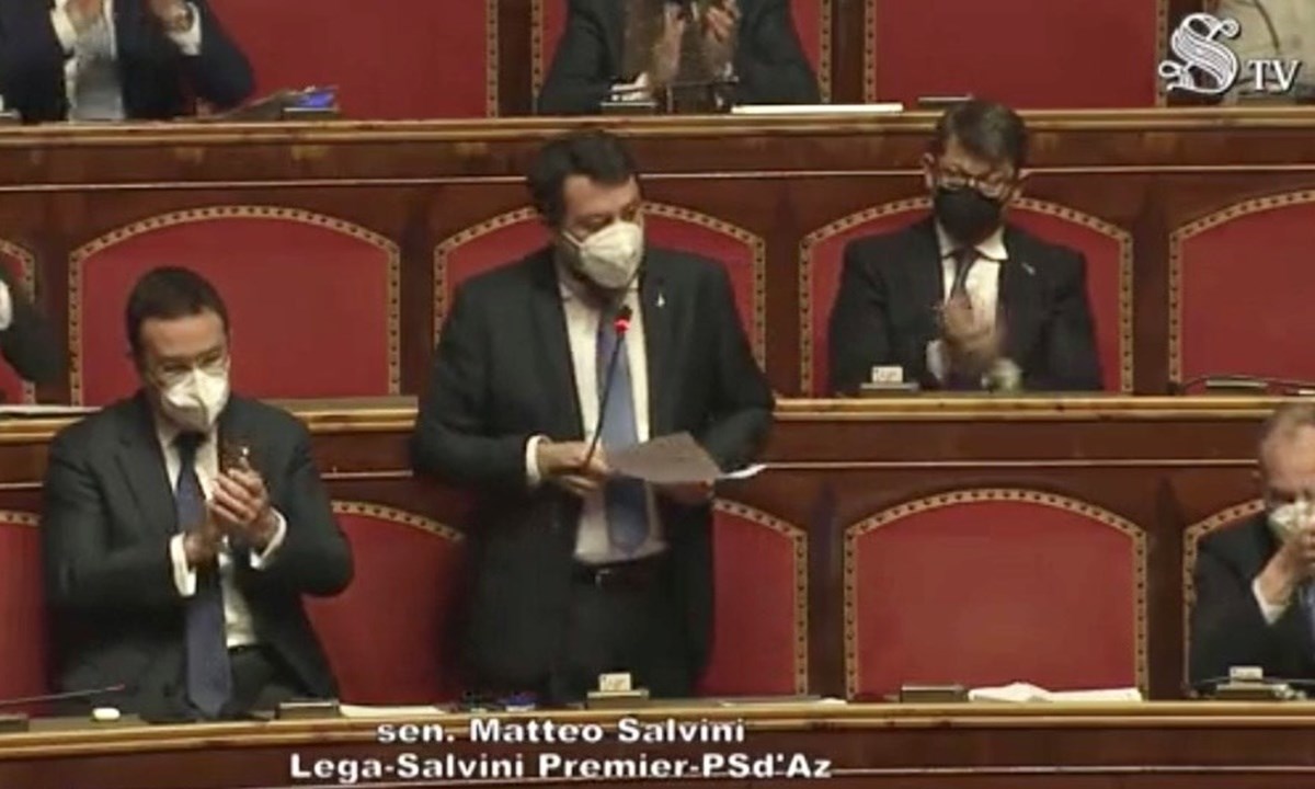 Matteo Salvini oggi in Senato