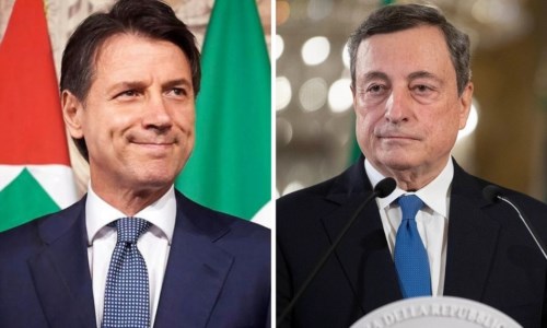 Da sinistra Giuseppe Conte e Mario Draghi