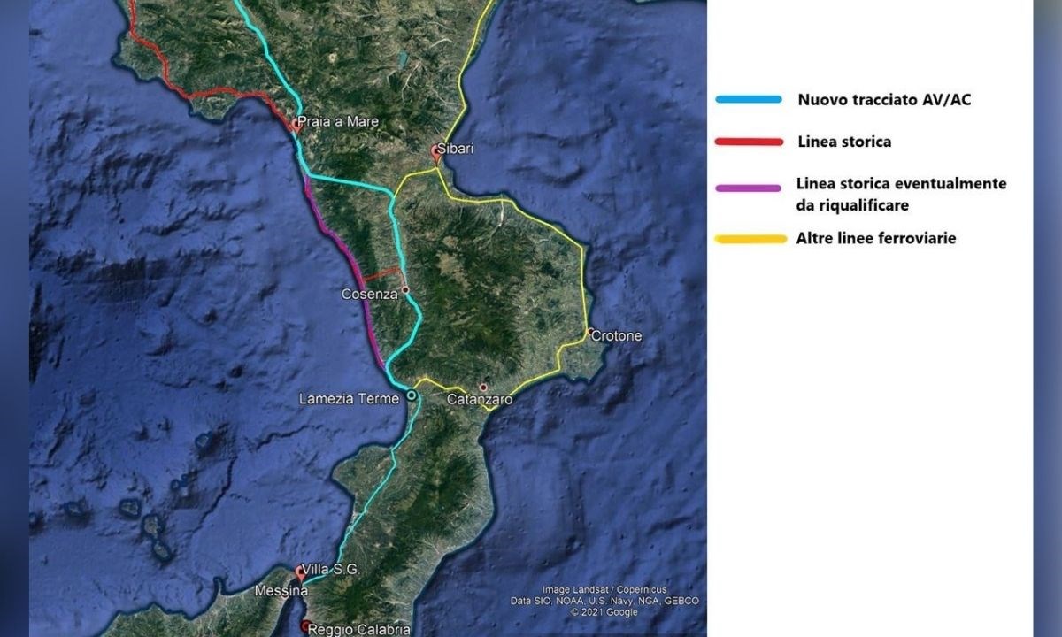 La tratta prevista per l’alta velocità ferroviaria in Calabria