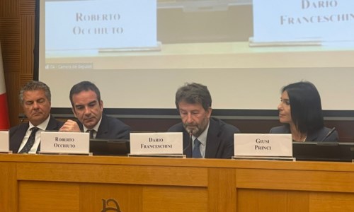 La presentazione degli eventi a Roma. Da sinistra: Mancuso, Occhiuto, Franceschini e Princi