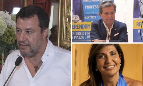 Da sinistra in senso orario Matteo Salvini, Giacomo Saccomanno e Simona Loizzo