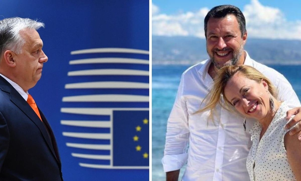 A sinistra Orban, a destra Salvini e Meloni