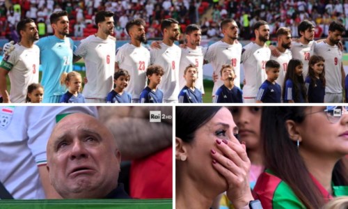 Mondiali di calcioI calciatori dell’Iran stavolta mormorano l’inno prima della partita con il Galles, tifosi in lacrime sugli spalti