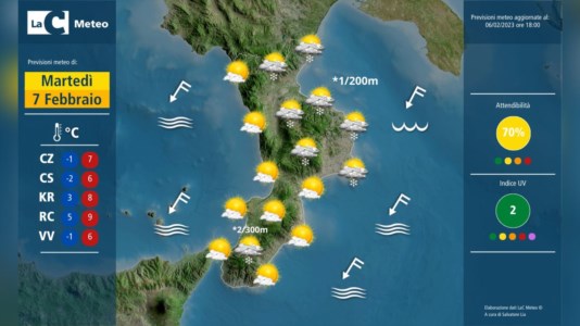 Meteo CalabriaFiocchi di neve anche sul versante jonico cosentino e crotonese: le previsioni per il 7 febbraio