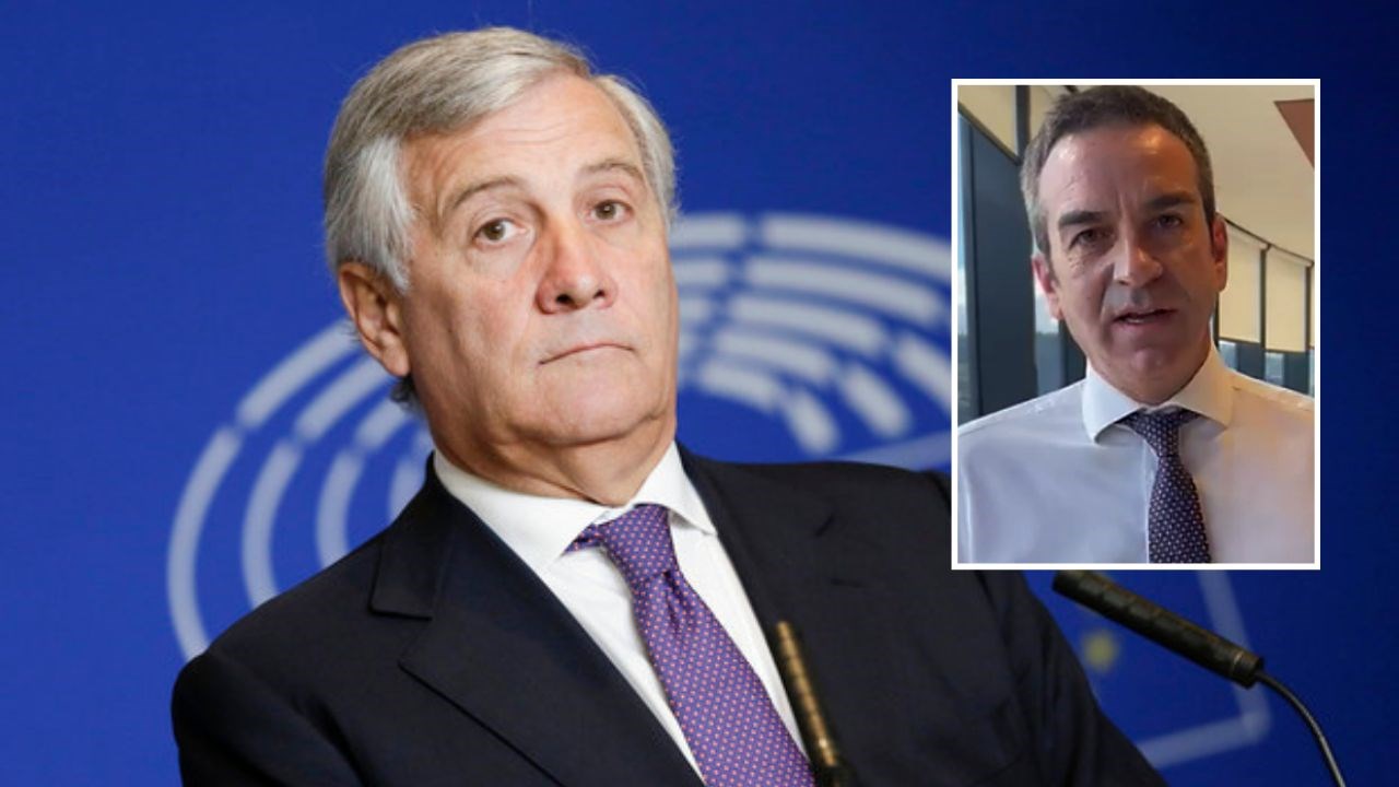 Sullo sfondo Antonio Tajani, nel riquadro Roberto Occhiuto
