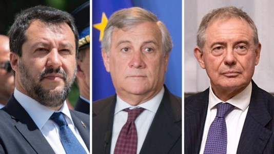 Da sinistra: Salvini, Tajani e Urso
