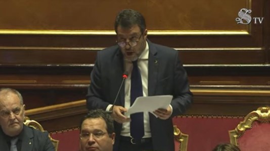 Matteo Salvini durante il suo intervento al Senato