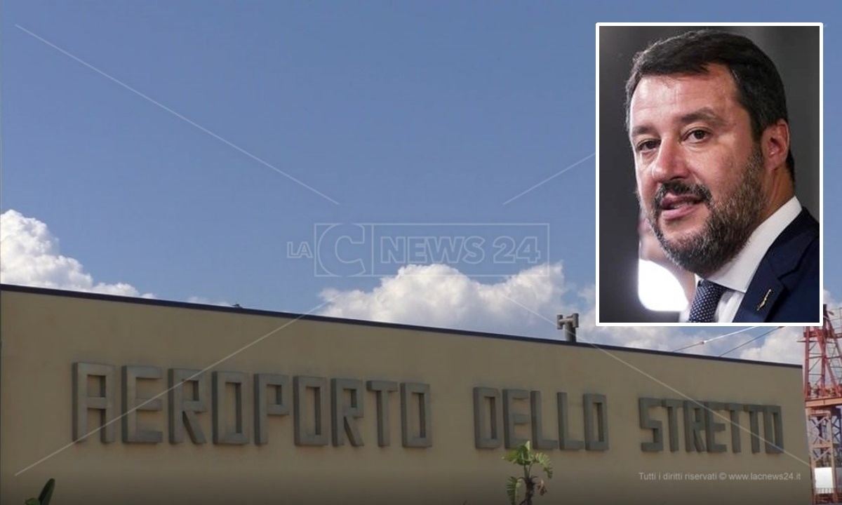 L’aeroporto di Reggio Calabria e nel riquadro Matteo Salvini