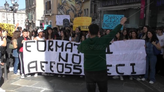 In piazzaLa protesta degli studenti a Catanzaro: «Oltre 2mila in un unico istituto, accorpamento malsano»