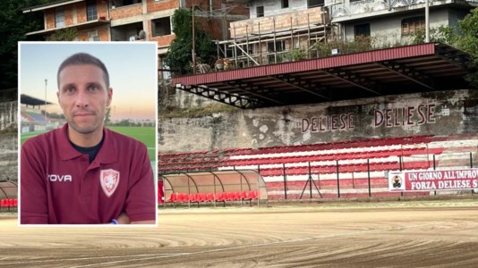 Lo stadio di Delianuova. Nel riquadro, Nello Gambi