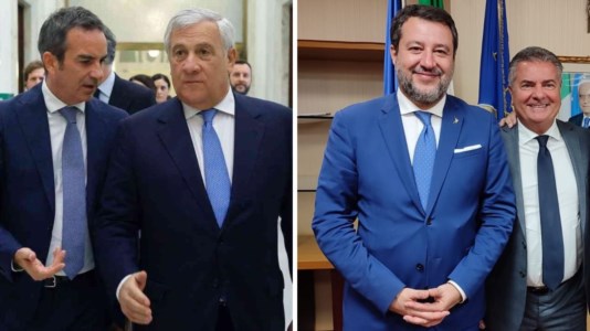A sinistra: Roberto Occhiuto e Antonio Tajani; a destra: Matteo Salvini e Filippo Mancuso