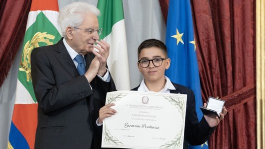 Il Presidente Mattarella e il 13enne calabrese Giovanni Prestinice