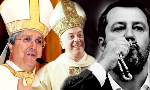 Da sinistra: monsignor Savino, monsignor Checchinato e Matteo Salvini