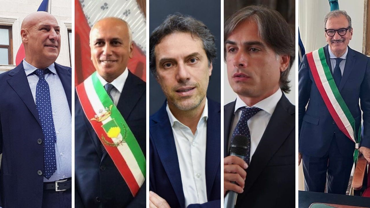 Da sinistra: Voce (Crotone), Caruso (Cosenza), Fiorita (Catanzaro), Falcomatà (Reggio Calabria) e Romeo (Vibo Valentia) 