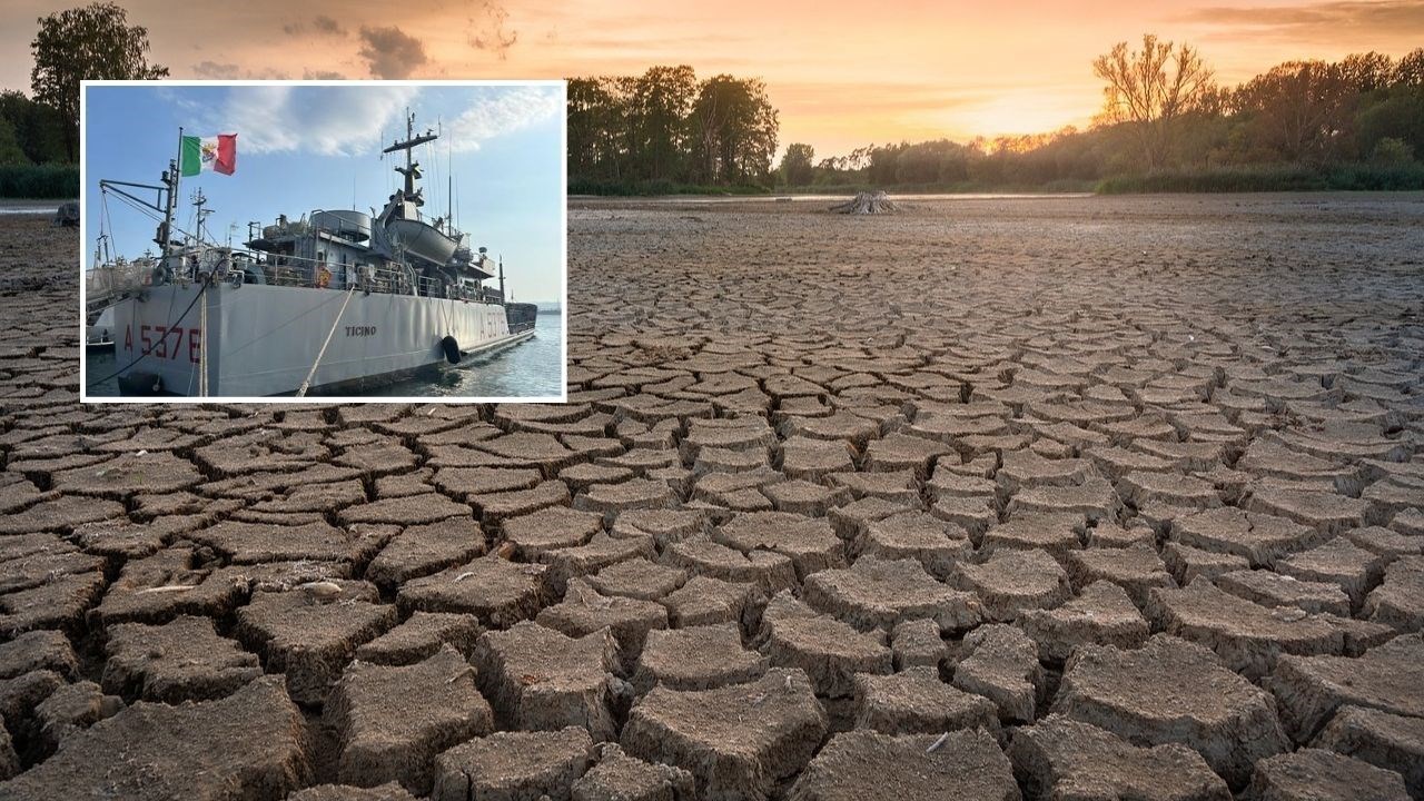 Nel riquadro, la nave militare Ticino