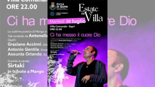 L’iniziativaA Sapri un talk per ripercorrere la vicenda umana e musicale di Mango nel decennale della sua scomparsa