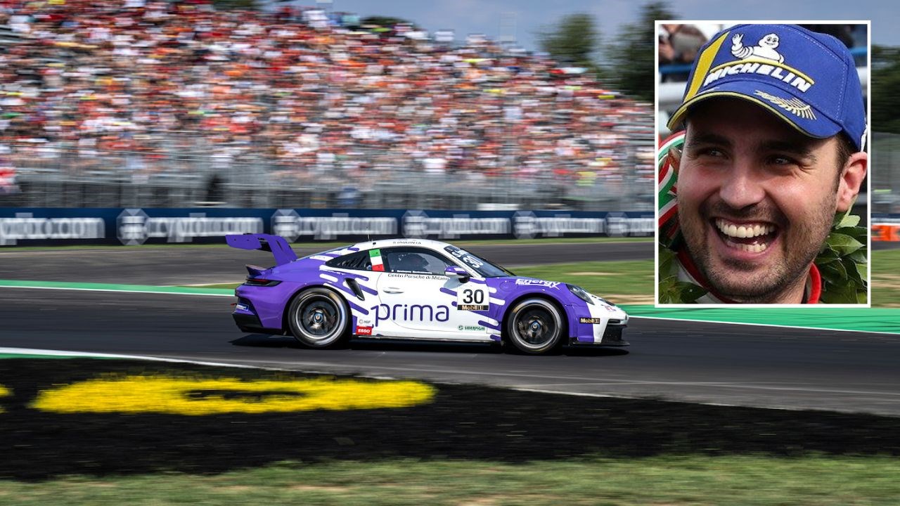 Simone Iaquinta (nel riquadro) in gara in Supercup a Monza