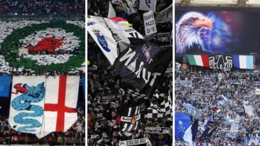 Da sinistra le curve dell’Inter, della Juve e della Lazio