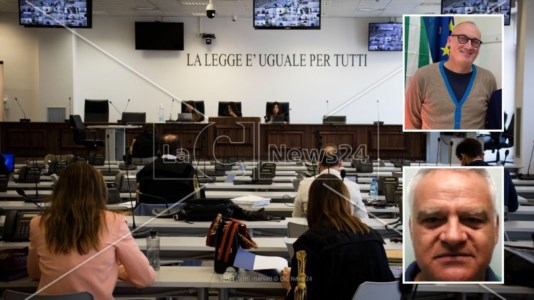 L’aula bunker di Lamezia Terme. A sinistra, dall’alto: Domenico Ceravolo e Giovanni Giamborino