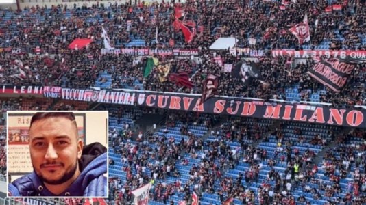 La curva Sud del Milan e, nel riquadro, Domenico Papalia