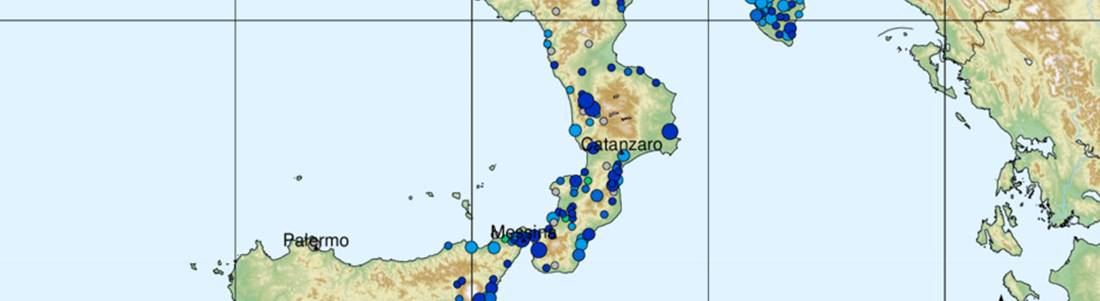 La mappa con le prime segnalazioni della scossa avvertita in Calabria