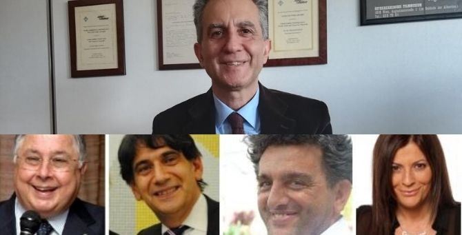 In alto il rettore Unical Nicola Leone, in basso i quattro candidati alla presidenza della Regione Calabria