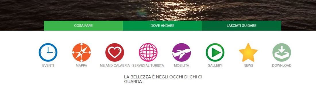 Il menù del portale turistico della Regione